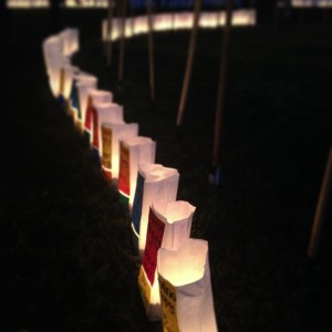 Luminaria bags honoring those who have lost their battle with cancer at the 2013 Miss-Lou Relay for Life.